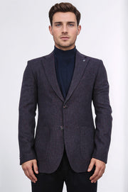 Slim fit mono yaka mor astarsız yünlü tek ceket